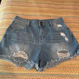 Light Blue Distressed Jean Shorts with Frayed Hem LC 786270 Size Large